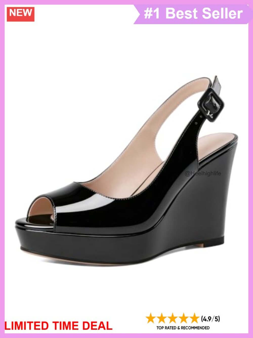Women's Peep Toe Wedge Heels Slingback Platform High Pumps 4 Inches